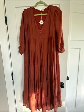 Pinkblush Maternity Rust Button-Front Tiered Maxi Dress